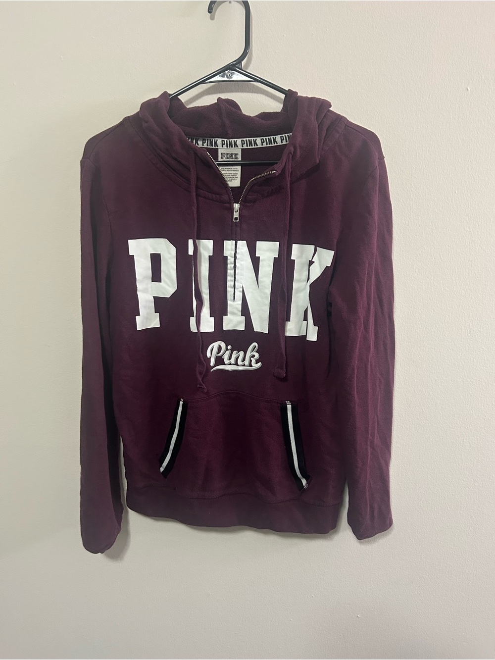 Victoria's Secret PINK Maroon Half-Zip Hoodie Sweatshirt